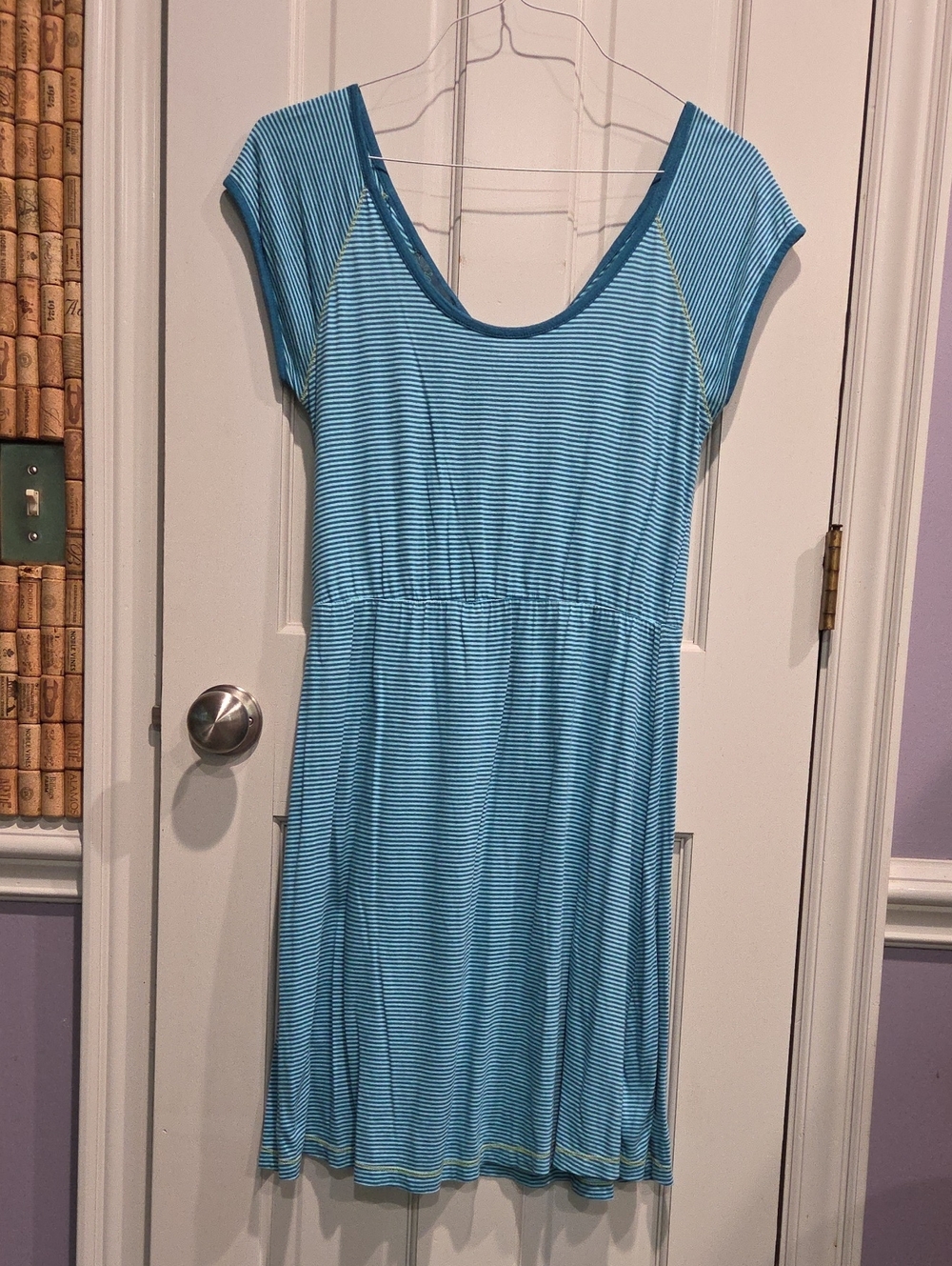 Prana Blue Striped Scoop Neck Dress, Cross Back, Medium